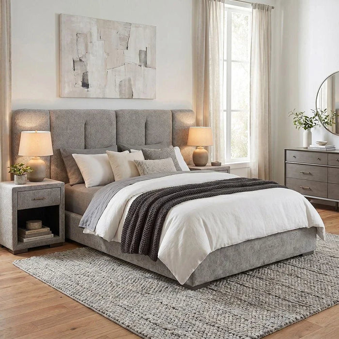 BraxtonÊ180x200 Upholstered King Bed With hydraulic Storage & Foldable Headboard- Grey/Titanium