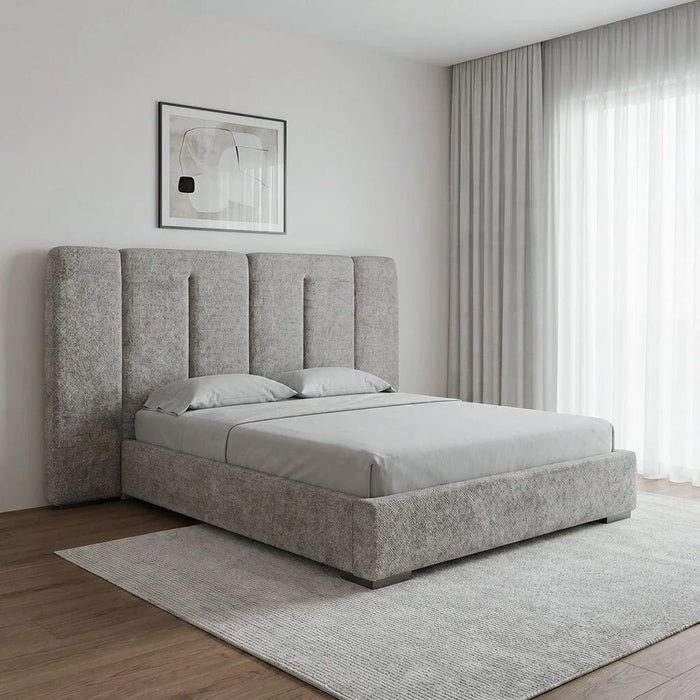 BraxtonÊ180x200 Upholstered King Bed With hydraulic Storage & Foldable Headboard- Grey/Titanium