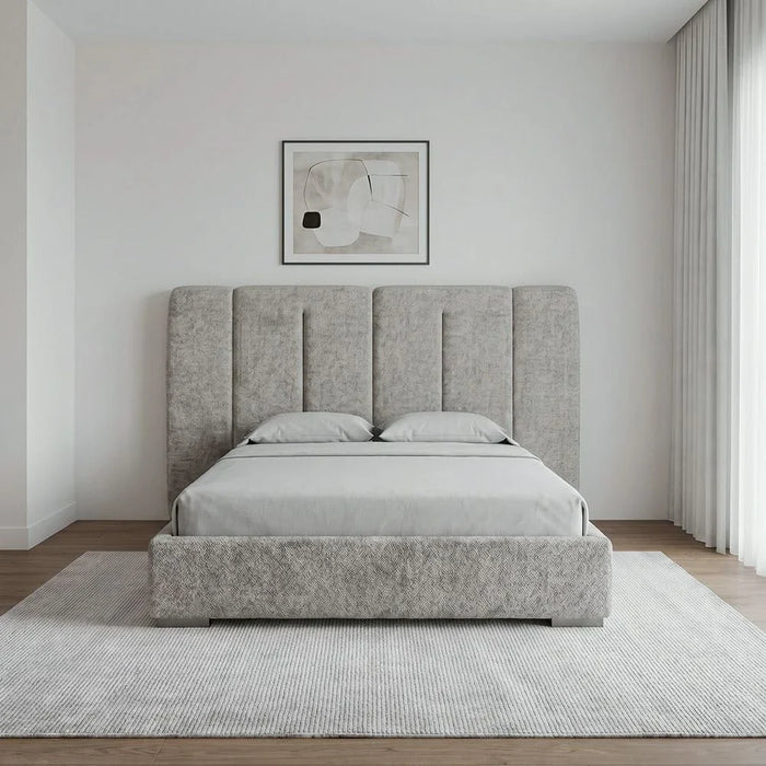 BraxtonÊ180x200 Upholstered King Bed With hydraulic Storage & Foldable Headboard- Grey/Titanium