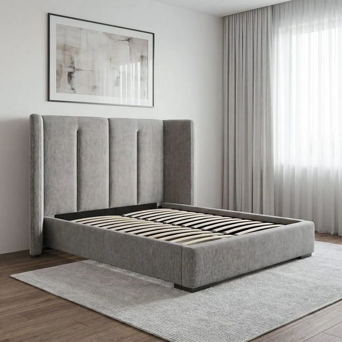 BraxtonÊ180x200 Upholstered King Bed With hydraulic Storage & Foldable Headboard- Grey/Titanium
