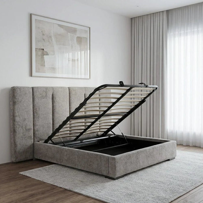 BraxtonÊ180x200 Upholstered King Bed With hydraulic Storage & Foldable Headboard- Grey/Titanium