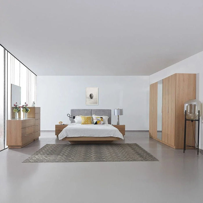 Float 160x200 Floating Queen Bed with Mobile Holder & Wireless Charger - Natural Oak & Grey - With 2-Year Warranty
