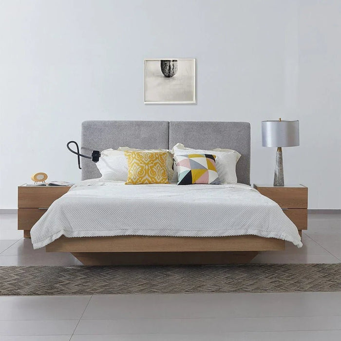 Float 160x200 Floating Queen Bed with Mobile Holder & Wireless Charger - Natural Oak & Grey - With 2-Year Warranty