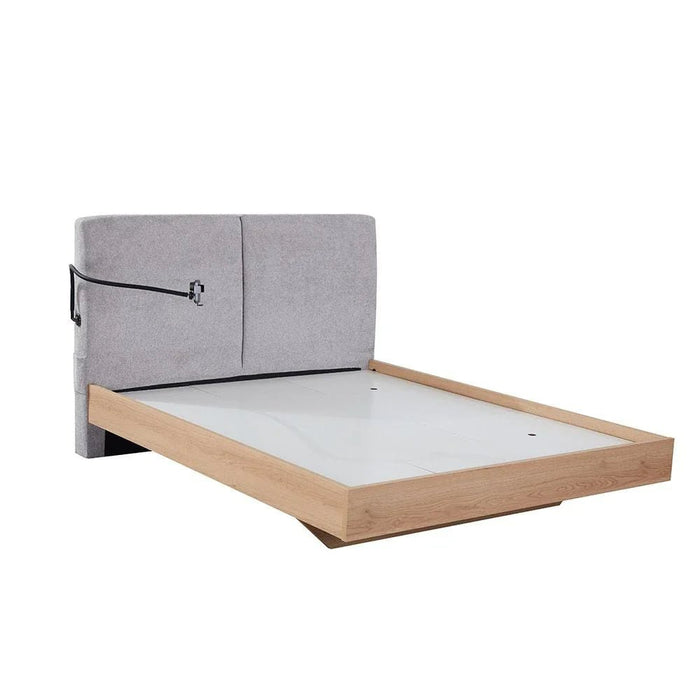 Float 160x200 Floating Queen Bed with Mobile Holder & Wireless Charger - Natural Oak & Grey - With 2-Year Warranty