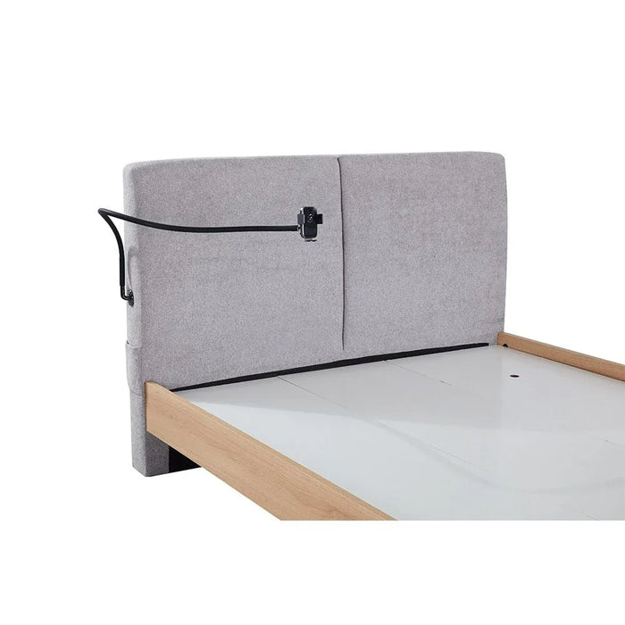Float 160x200 Floating Queen Bed with Mobile Holder & Wireless Charger - Natural Oak & Grey - With 2-Year Warranty