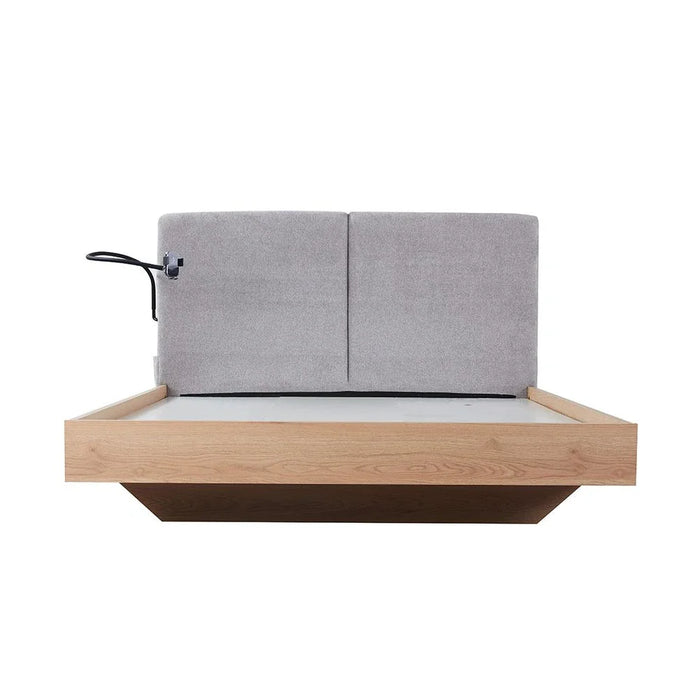 Float 160x200 Floating Queen Bed with Mobile Holder & Wireless Charger - Natural Oak & Grey - With 2-Year Warranty