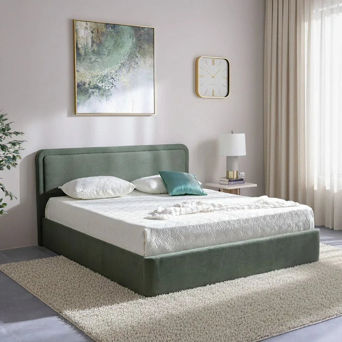 Olive 180x200 Upholstered King Bed-Olive Green