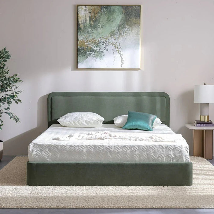 Olive 180x200 Upholstered King Bed-Olive Green