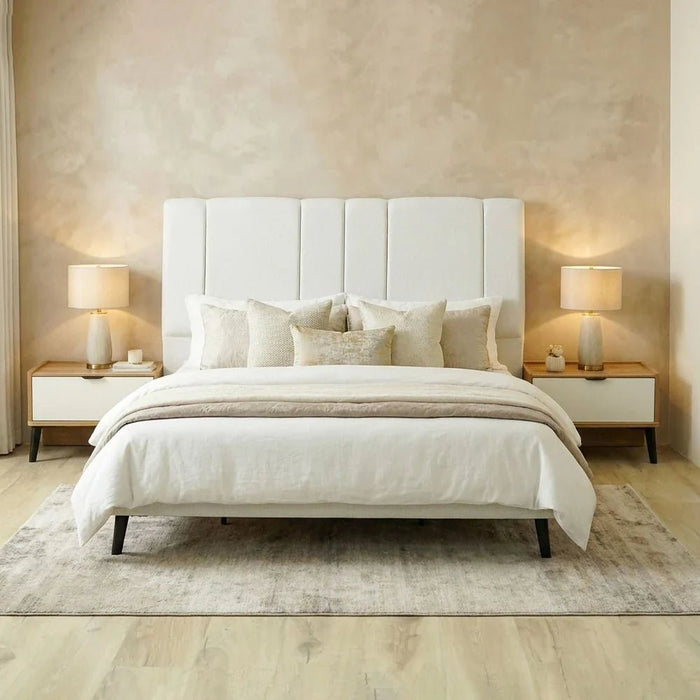 Amara 150X200 Upholstered Queen Bed - Oak/Beige