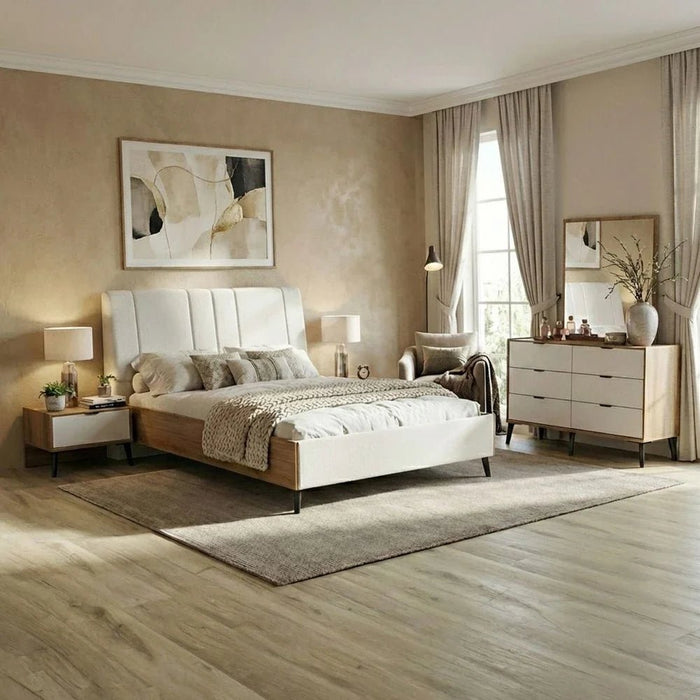 Amara 150X200 Upholstered Queen Bed - Oak/Beige