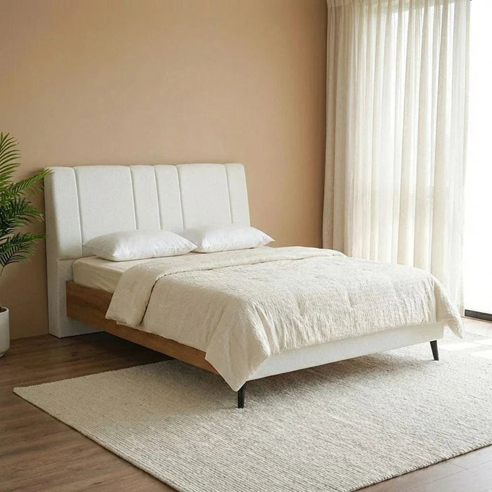 Amara 150X200 Upholstered Queen Bed - Oak/Beige