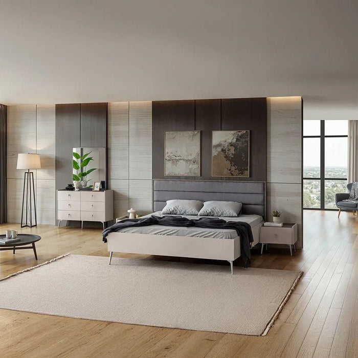 Gotham 150X200 Queen Bed With Upholstered Headboard - Grey