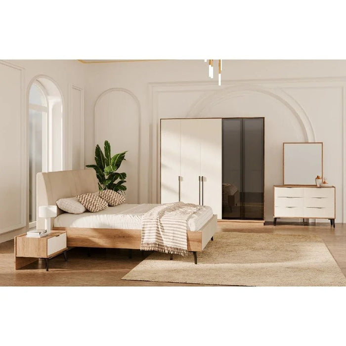 Amara 180x200 Upholstered King Bed - Oak/Beige - With 2-Year Warranty