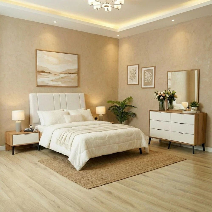 Amara 120X200 Upholstered  Bed - Oak/Beige