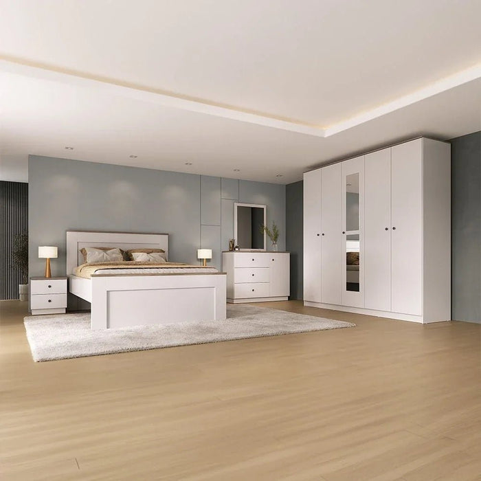 Pera 160 X 200 Queen  Bed - White/Light Oak