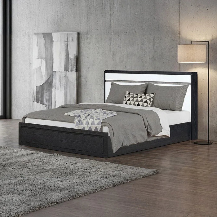 Diamond 180X200 King Bed With 2 Front Drawer Storage-Black+Gloss White