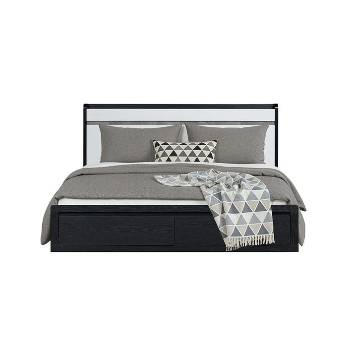 Diamond 180X200 King Bed With 2 Front Drawer Storage-Black+Gloss White