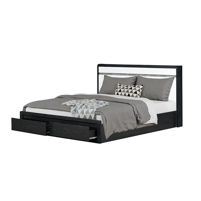 Diamond 180X200 King Bed With 2 Front Drawer Storage-Black+Gloss White