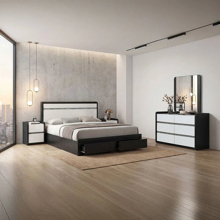 Diamond 180X200 King Bed With 2 Front Drawer Storage-Black+Gloss White