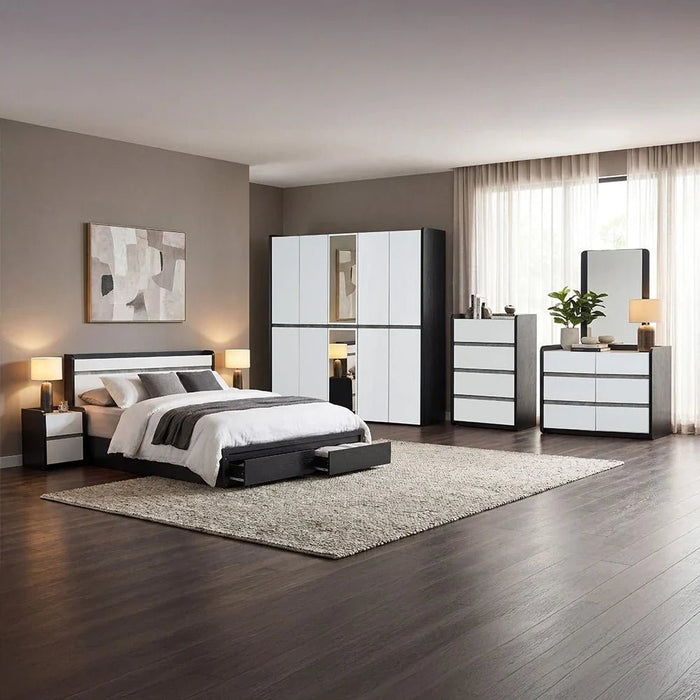 Diamond 180X200 King Bed With 2 Front Drawer Storage-Black+Gloss White