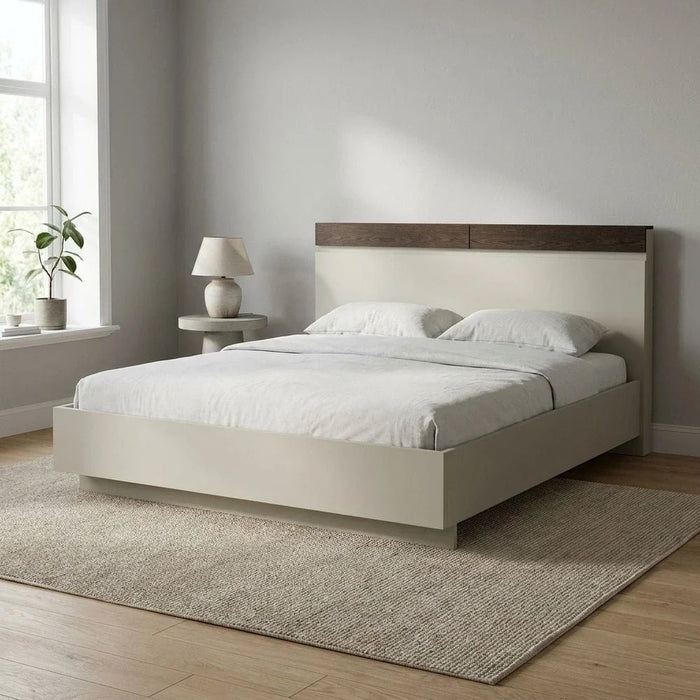 Bellano 160x200 Queen Bed With Headboard Storage - Taupe/Wenge