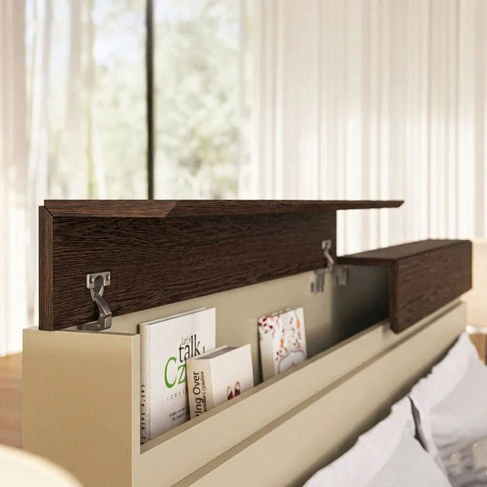 Bellano 160x200 Queen Bed With Headboard Storage - Taupe/Wenge