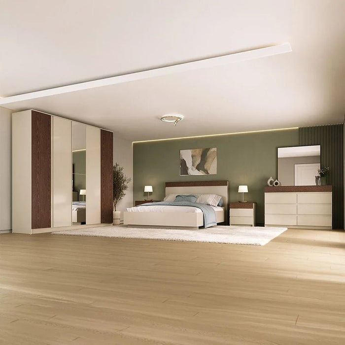 Bellano 160x200 Queen Bed With Headboard Storage - Taupe/Wenge