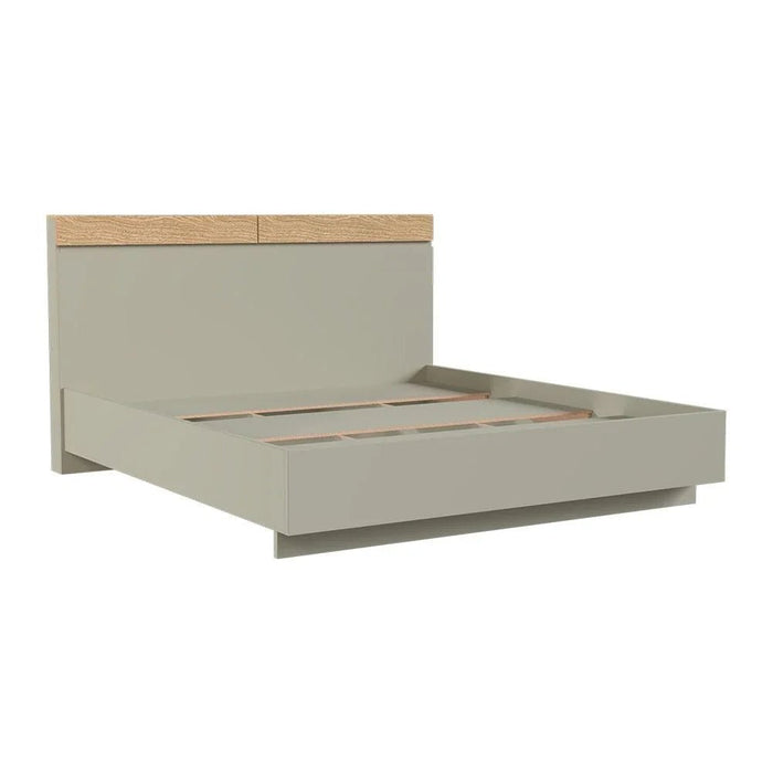Bellano 160x200 Queen Bed With Headboard Storage - Taupe/Oak