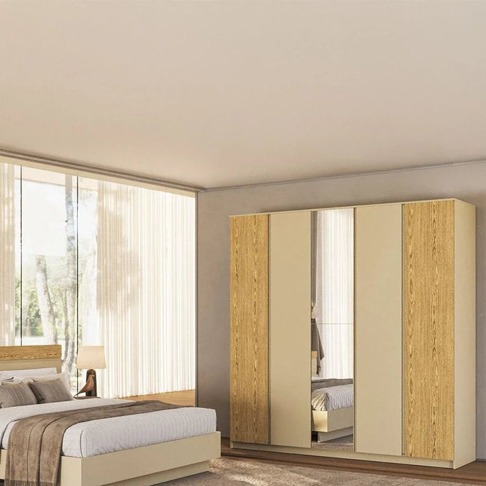 Bellano 160x200 Queen Bed With Headboard Storage - Taupe/Oak