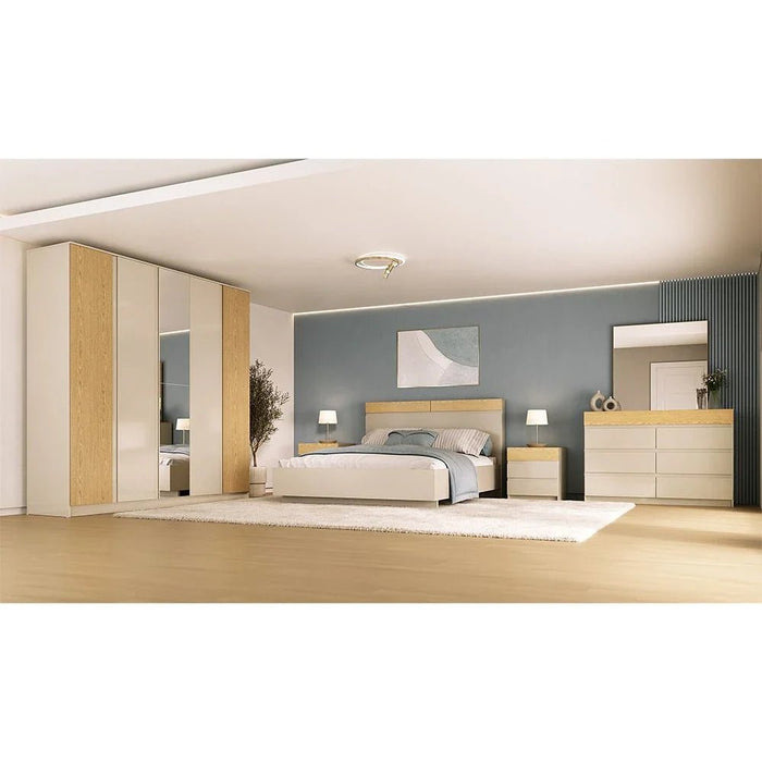 Bellano 160x200 Queen Bed With Headboard Storage - Taupe/Oak