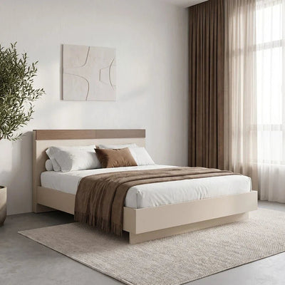 Bellano 180x200 King Bed With Headboard Storage - Taupe/Wenge