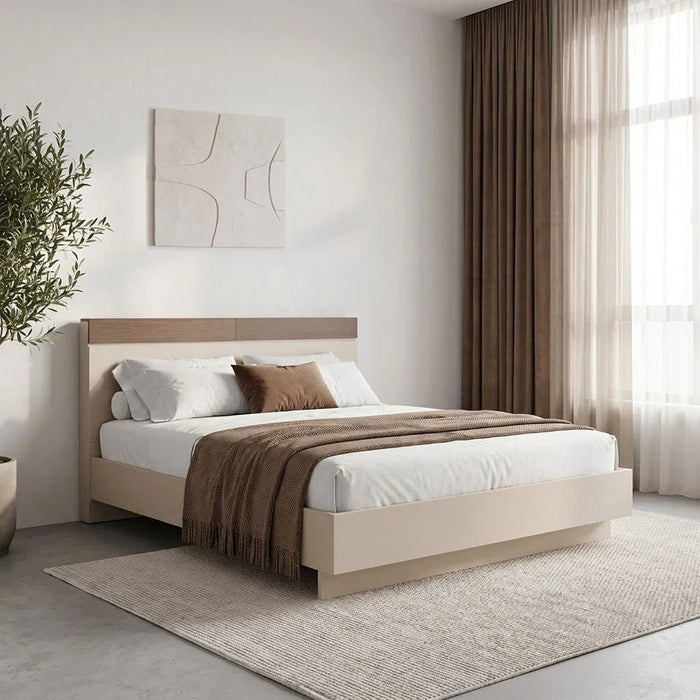 Bellano 180x200 King Bed With Headboard Storage - Taupe/Wenge