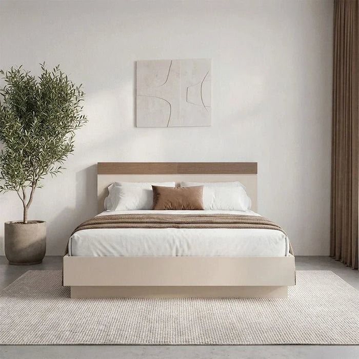 Bellano 180x200 King Bed With Headboard Storage - Taupe/Wenge
