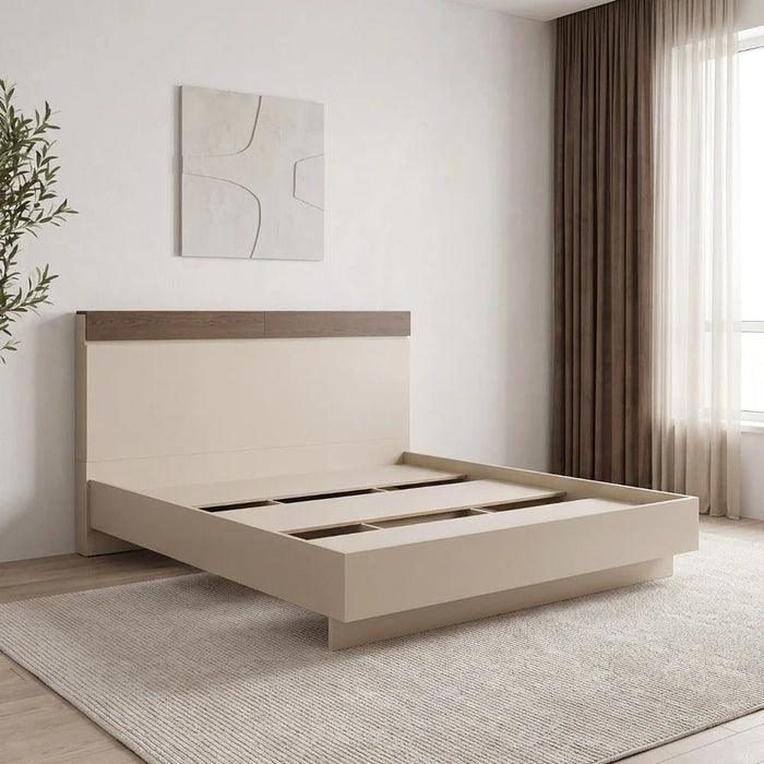 Bellano 180x200 King Bed With Headboard Storage - Taupe/Wenge