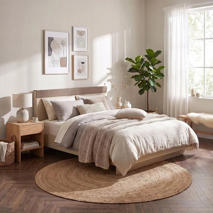 Bellano 180x200 King Bed With Headboard Storage - Taupe/Wenge