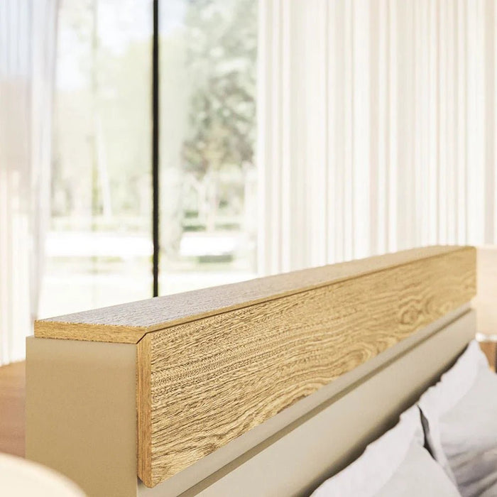Bellano 180x200 King Bed With Headboard Storage - Taupe/Oak