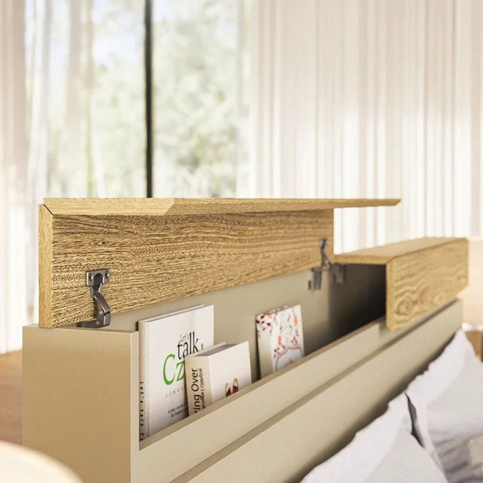 Bellano 180x200 King Bed With Headboard Storage - Taupe/Oak