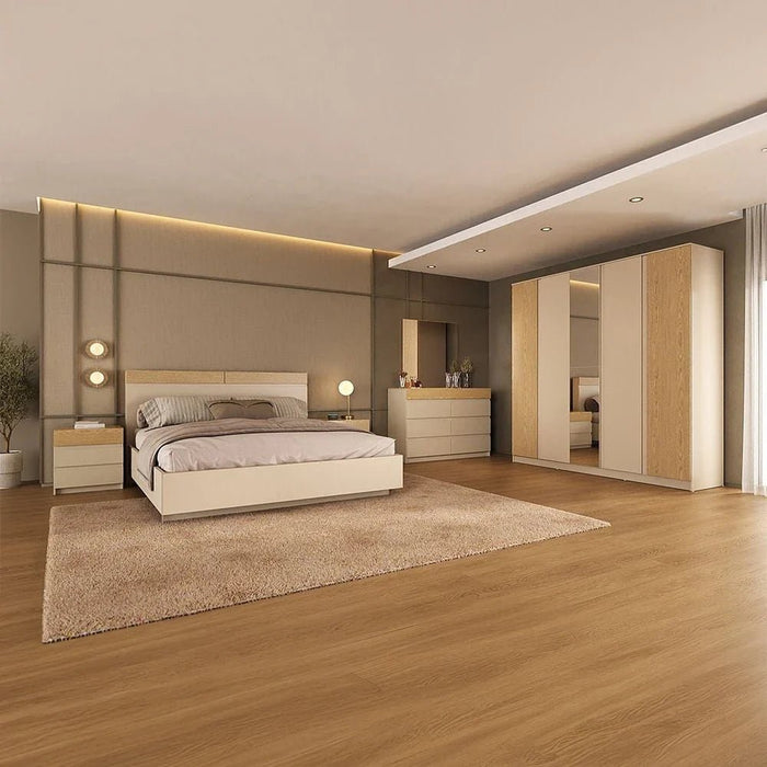 Bellano 180x200 King Bed With Headboard Storage - Taupe/Oak