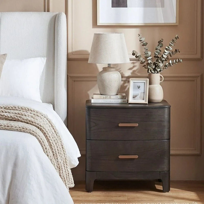 Tokishi 180X200 Upholestred King Bed Set With 2 Night Stand and Dresser Mirror Stool Solid Wood-Dark Wenge/Brushed Bronze