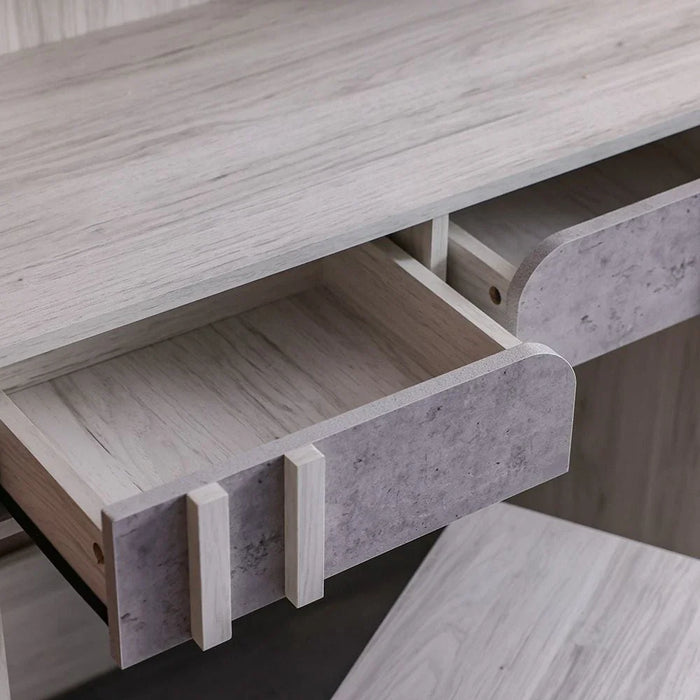 Kentorp 180x200 King Bed+1 Nightstand + Dresser/Mirror & Stool - Light Oak/Cement - With 2-Year Warranty