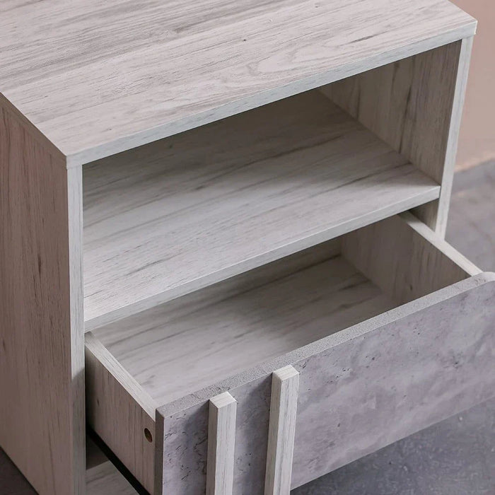 Kentorp 180x200 King Bed+1 Nightstand + Dresser/Mirror & Stool - Light Oak/Cement - With 2-Year Warranty