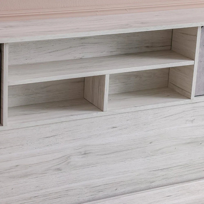 Kentorp 180x200 King Bed+1 Nightstand + Dresser/Mirror & Stool - Light Oak/Cement - With 2-Year Warranty