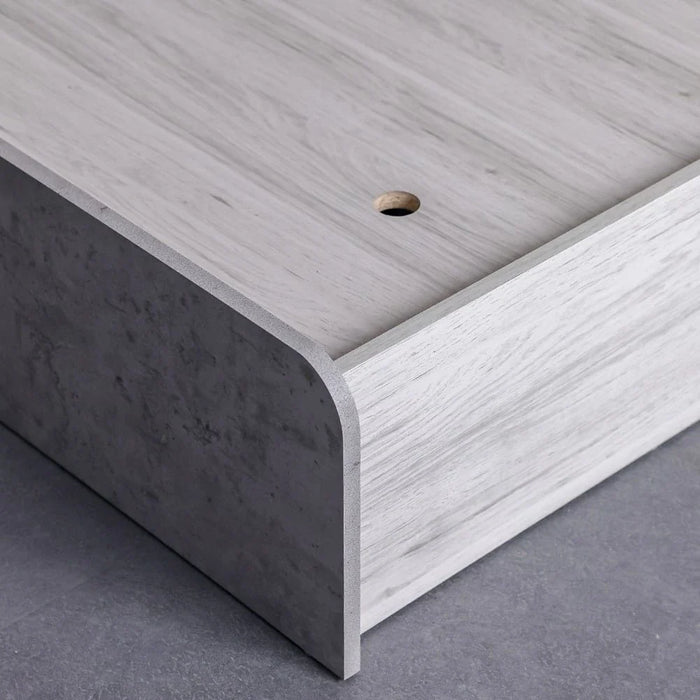 Kentorp 180x200 King Bed+1 Nightstand + Dresser/Mirror & Stool - Light Oak/Cement - With 2-Year Warranty