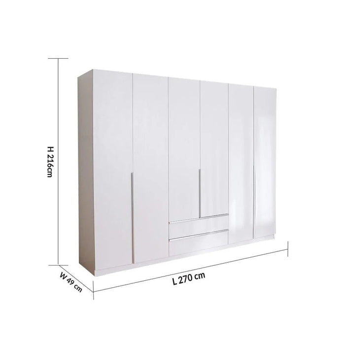 Brooklyn 6-Door Wardrobe - White - With 2-Year Warranty