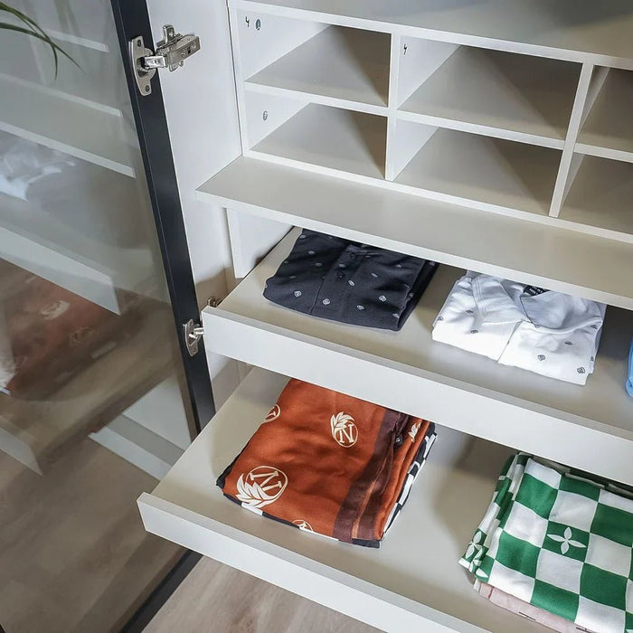 Defne 1-Meter Wardrobe - Cream/Black - With 5-Year Warranty