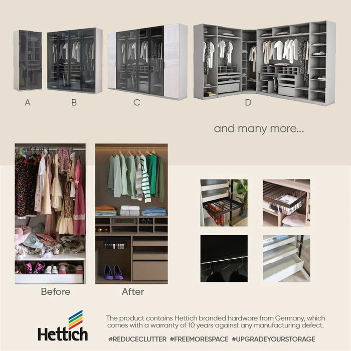 Defne 1-Meter Wardrobe - Cream/Black - With 5-Year Warranty