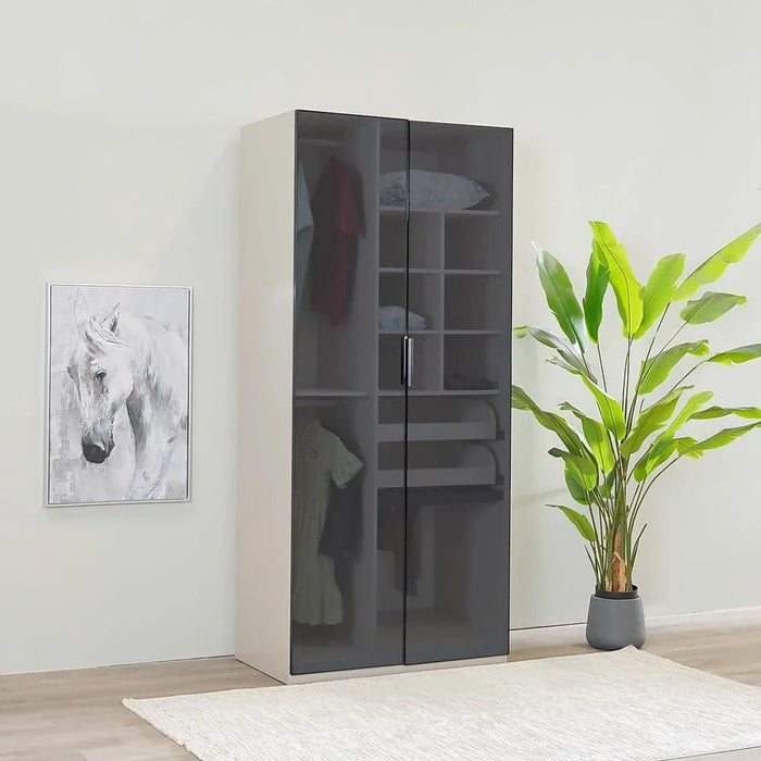 Defne 1-Meter Wardrobe-Cream/Black-With 5-Year Warranty