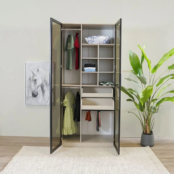Defne 1-Meter Wardrobe-Cream/Black-With 5-Year Warranty