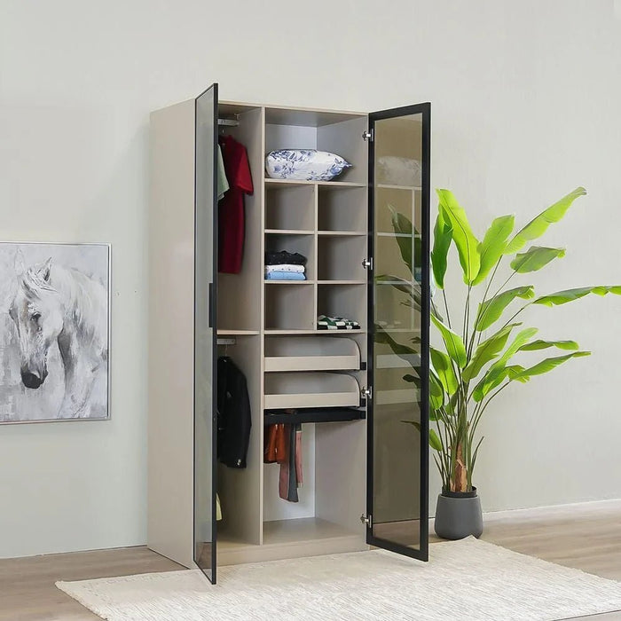 Defne 1-Meter Wardrobe-Cream/Black-With 5-Year Warranty