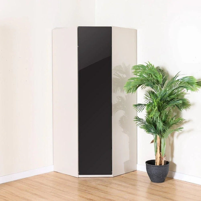 Defne Corner Wardrobe-Cream/Black-With 5-Year Warranty